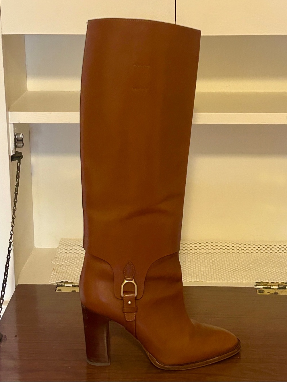Ralph Lauren Tall Leather Knee Boot in Cognac Brown